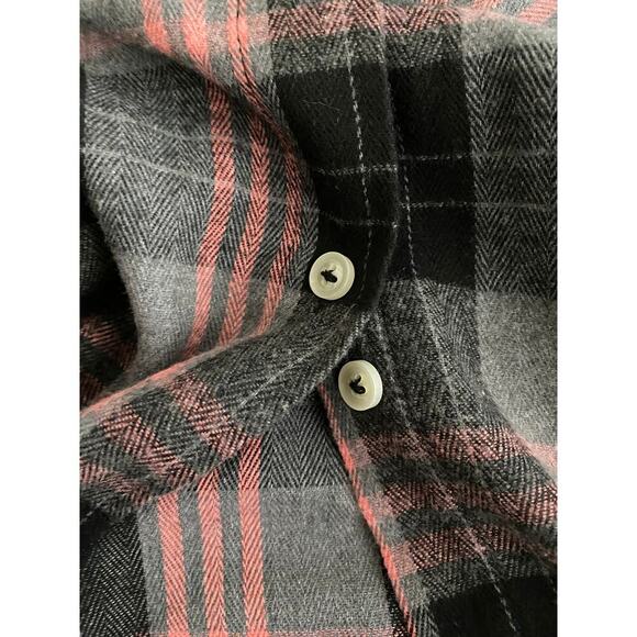 Design In Italy Luxury Women's Plaid Flannel Pink Gray Button Up Roll Tab Sleeve - Picture 12 of 12